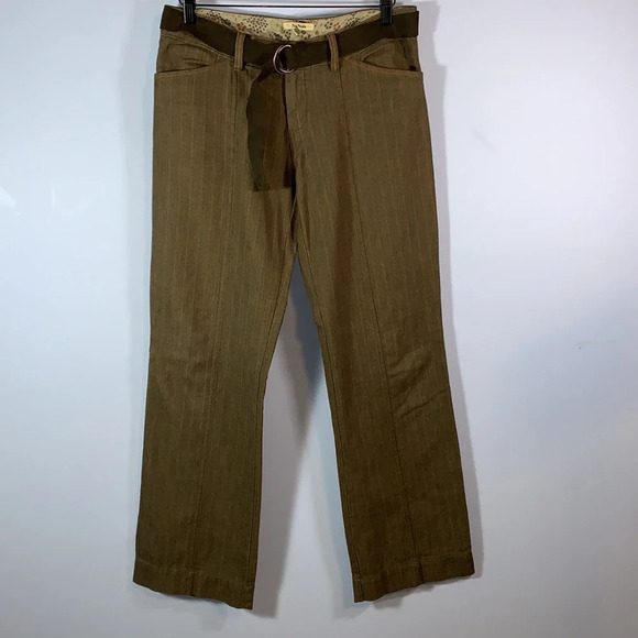 Free people vintage brown herringbone wide leg trousers slacks size 6 suede belt - Picture 1 of 15